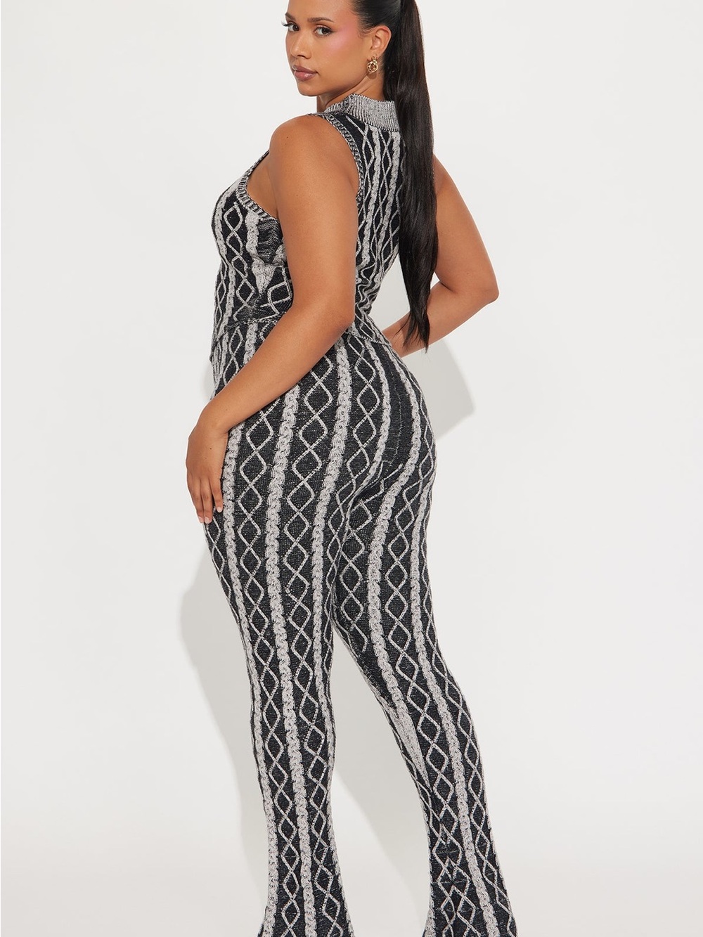 Sleeveless Black & Gray Knit Jumpsuit